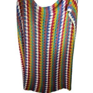 Handmade Crocheted Multi Striped Blanket - 72" x 84"